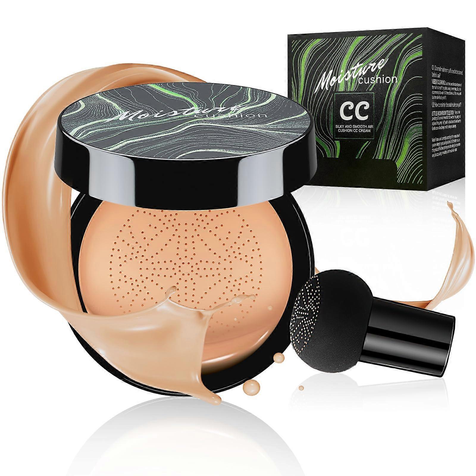 CC Cream Foundation with Mushroom Puff  Long Lasting Waterproof BB Cream Concealer Medium Deep