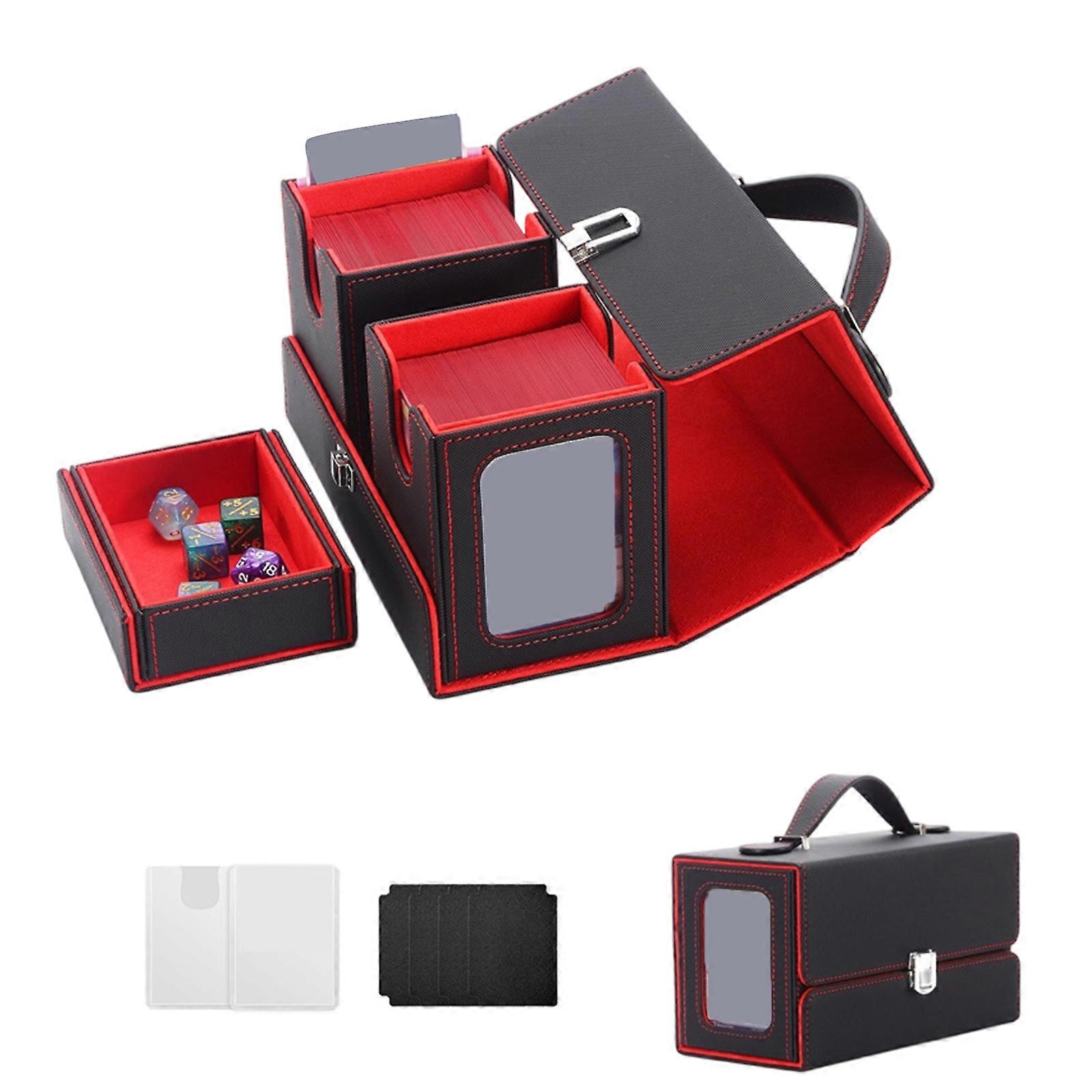 Individual Deck Case Designed for Commander Includes Dices Holder and Security Lock Accommodates Double Sleeved Cards  black red