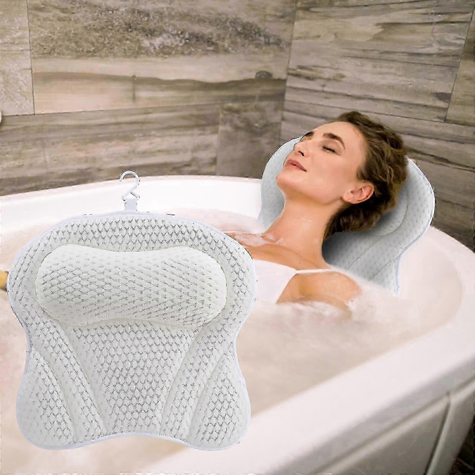4D Air Mesh Bath Pillow with Suction Cups for Neck and Back Support