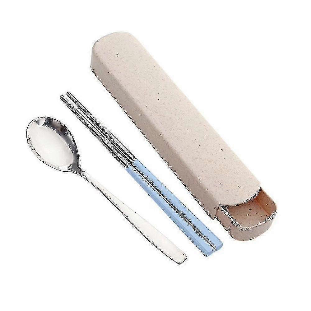 Wheat Straw Dinnerware Stainless Steel Tableware Portable Travel 2set