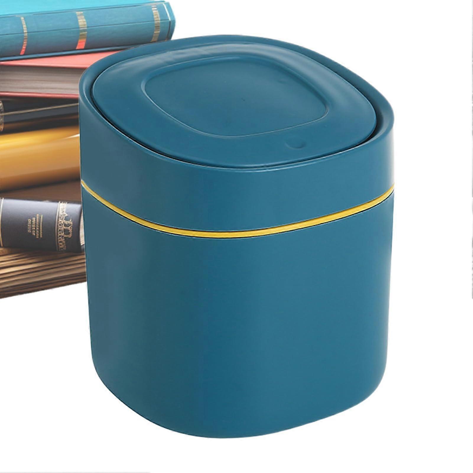 Desktop Trash Can with OdorLocking Lid, PushButton Small Waste Bin for Office Desk, Blue