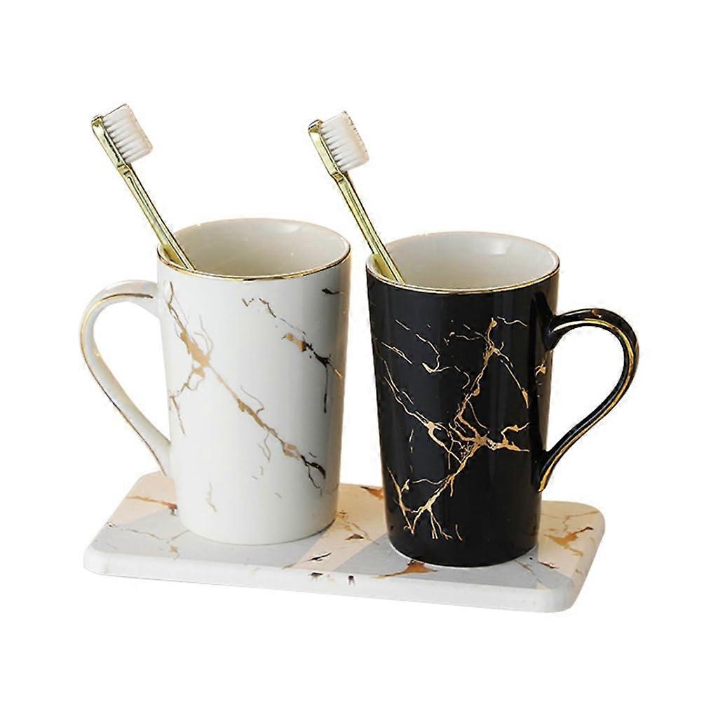 Ceramic Bathroom Cup Set for Couples with Smooth Glaze and Instant Dry Absorbent Coaster