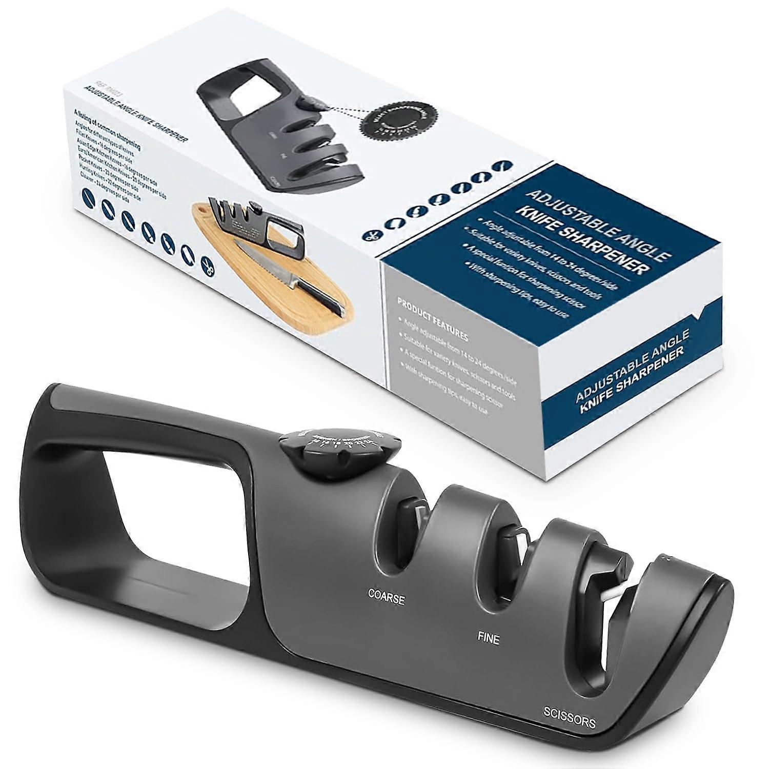 Manual Knife Sharpener with Adjustable Angles, 3Stage Blade Sharpening for Kitchen and Pocket Knives