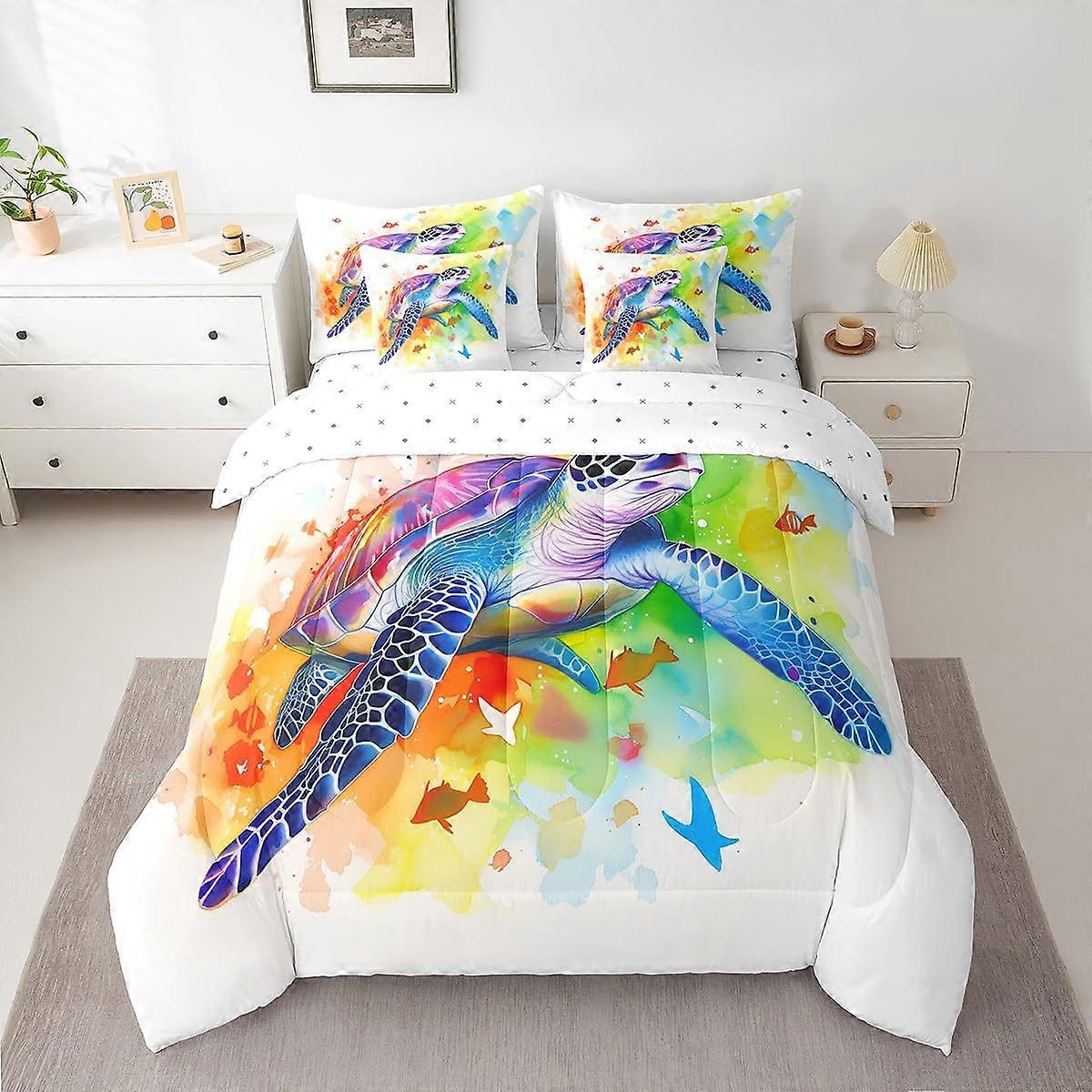 Sea Turtle King Comforter Set 7 Piece Reversible Ocean Theme Bedding with Sheets and Pillowcases