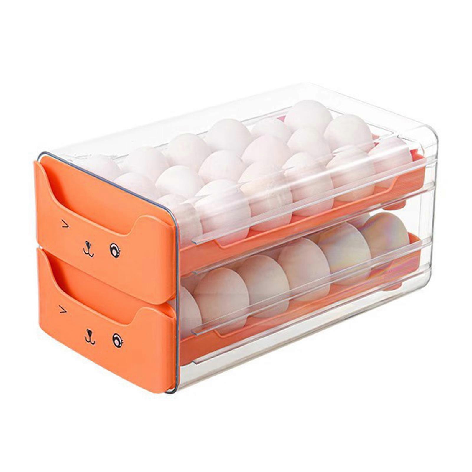 Double-Layer Egg Holder Tray - Stackable 32-Egg Storage Container with Pull-Out Drawer for Organized Refrigerators