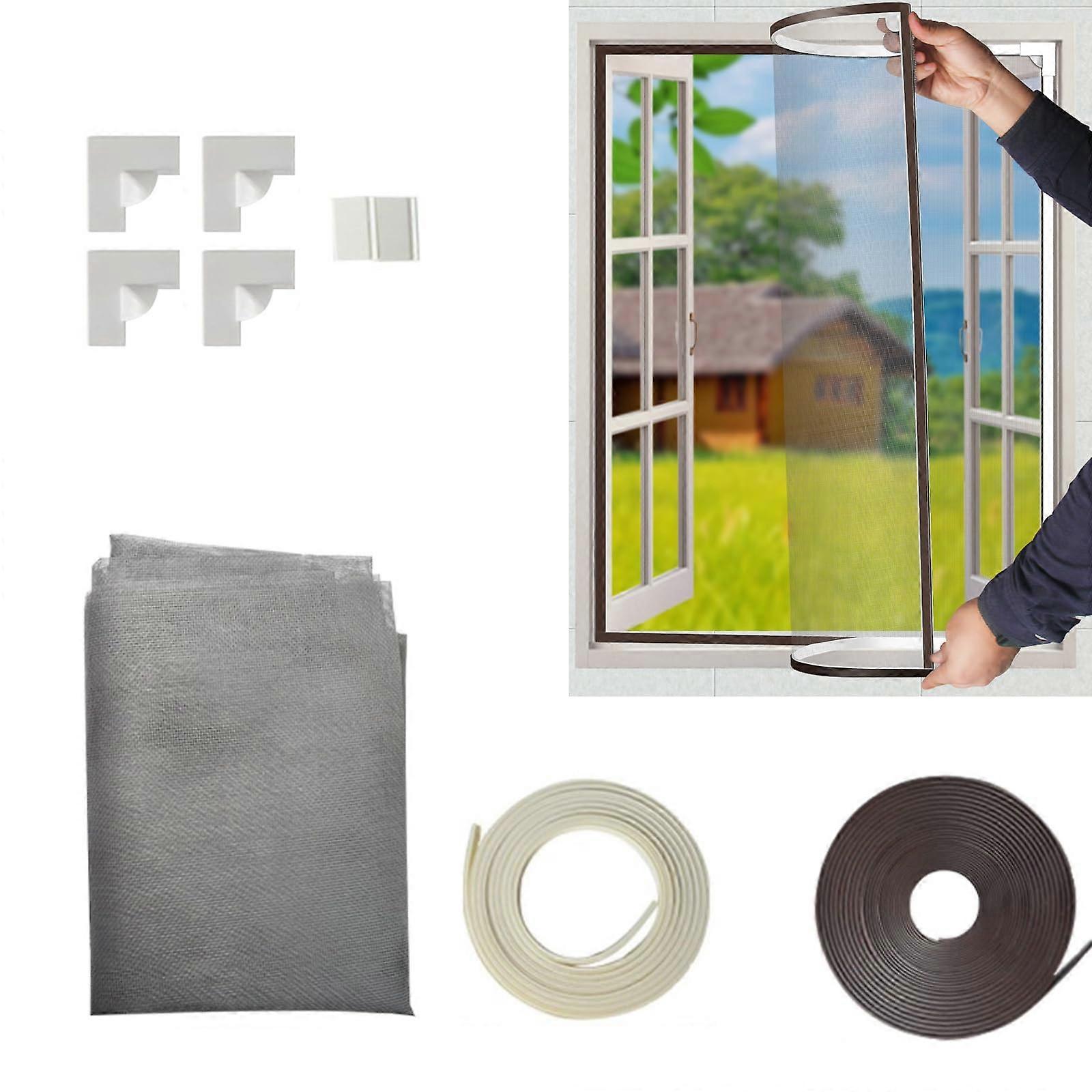 Magnetic Window Screen with Full Magnetic Edge, Adjustable DIY InsectProof Mesh for Sliding Windows 1.2x1.8m White Frame