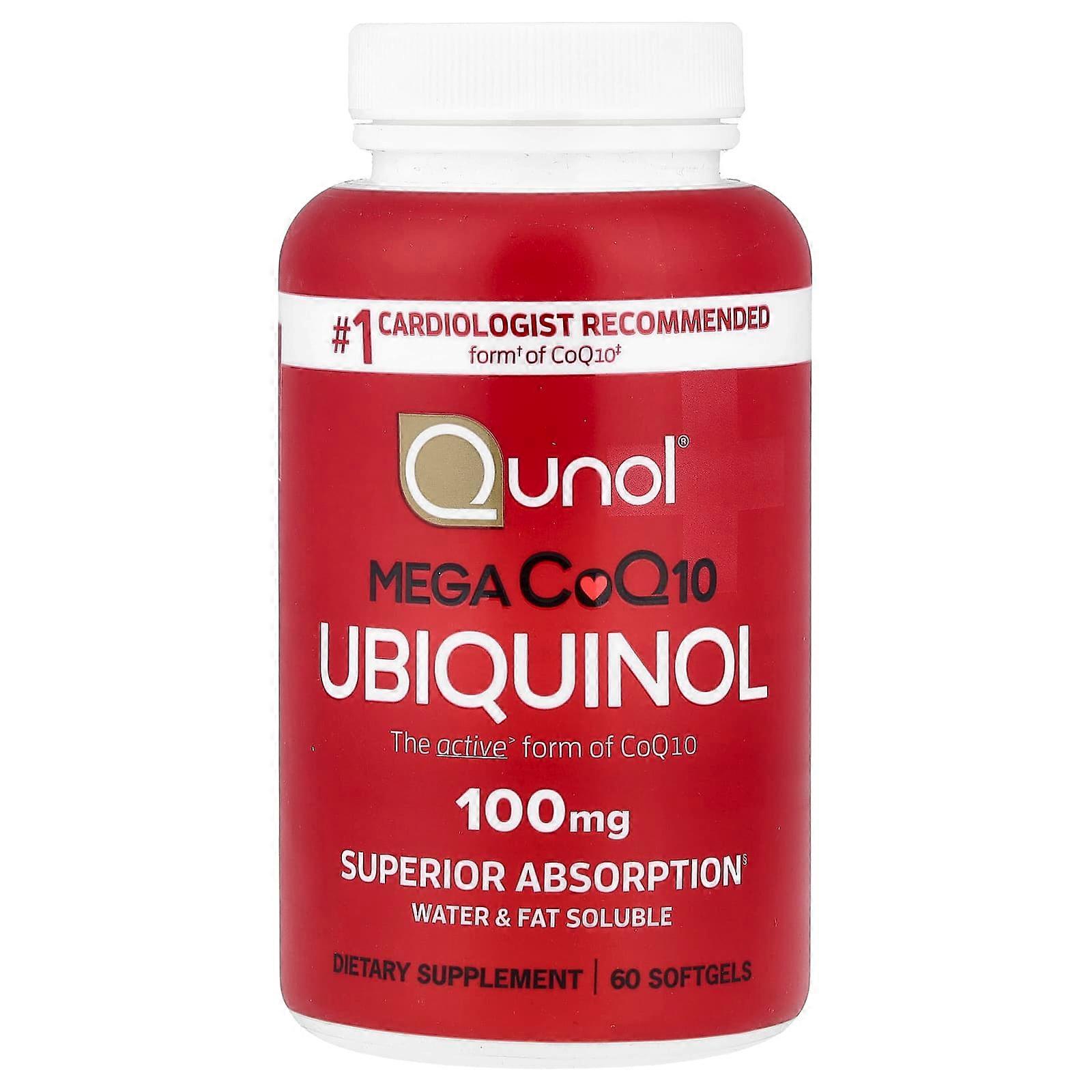 Qunol, ubikinoli, Mega CoQ10, 100 mg, 60 pehmeää geeliä