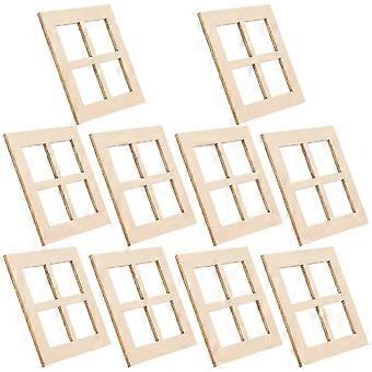 Dukkehusvinduesramme miniaturedør og vindue firkantet gitre form beige træ 10 sæt