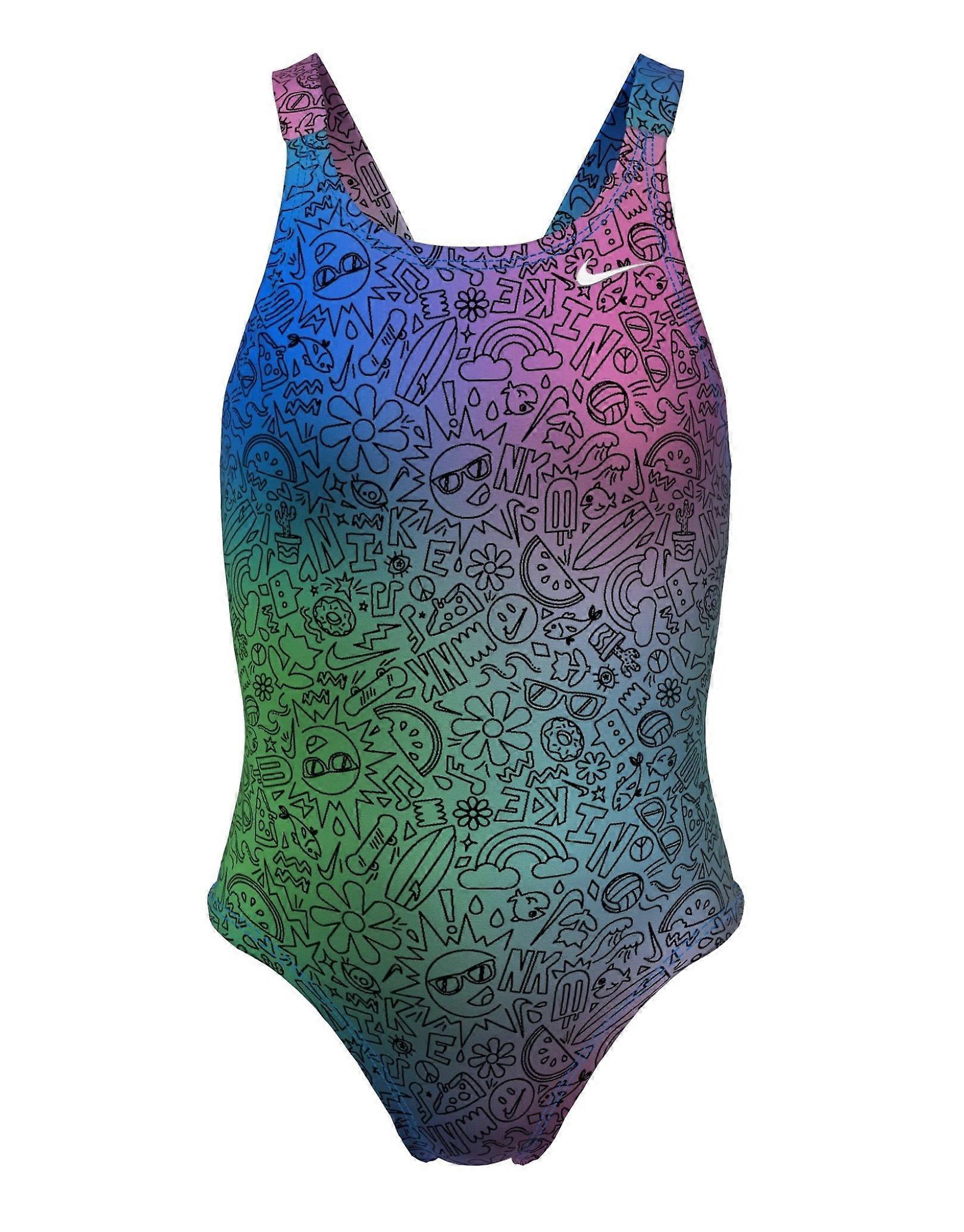 Nike Mädchen Hydrastrong Multi Print Fastback Badeanzug - Cool Multi