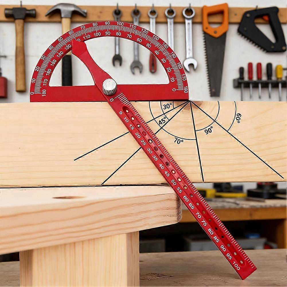 Woodworking Protractor, 180° Adjustable Angle Ruler with Marking Holes, Multi-Function Carpenter Square