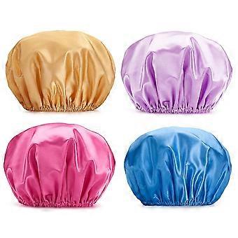 Shower Cap, 4-Pack Shower Caps for Women, Double Waterproof Layers Bathing Shower Hat Hair Protection EVA Shower Caps Reusable, Medium Size - Ocean Bl