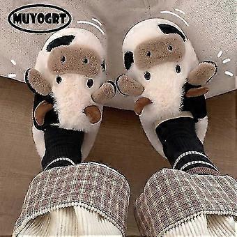 Upgrate Cute Animal Slipper For Women Girls Kawaii Fluffy Winter Warm Slippers Woman Cartoon Milk Cow House Slippers Funny Shoes 26-27