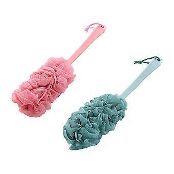 2 Stück Badekugeln mit langem Griff, Duschbürsten, Blumen-Handtuchschwämme für Badezimmer (Cyan/Rosa)