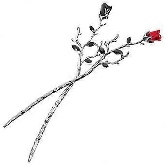 2pcs Rose Flower Hair Sticks Flower Hair Pin Retro Hair Chopstick Bun Hair Holder