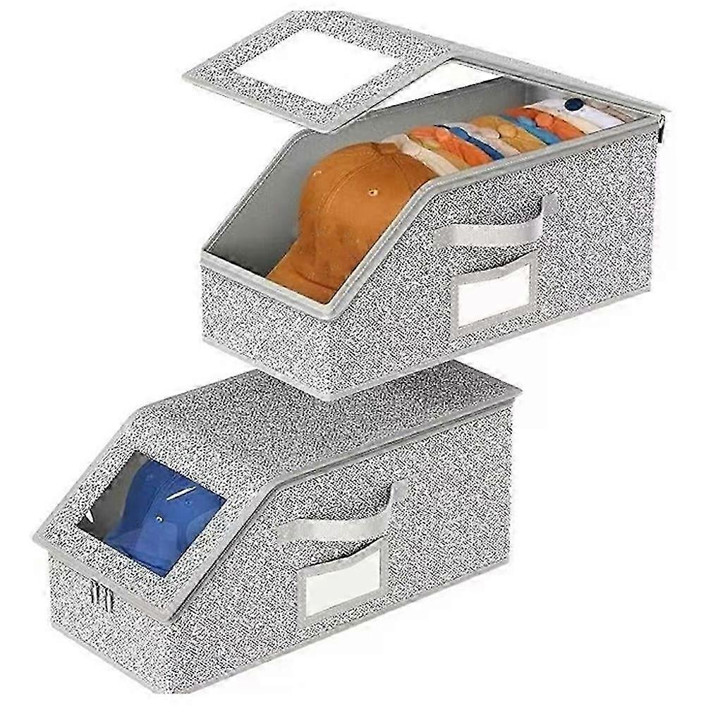 2 PCS Stackable Flip-Top Access Hat Storage Box for Baseball Caps Closet