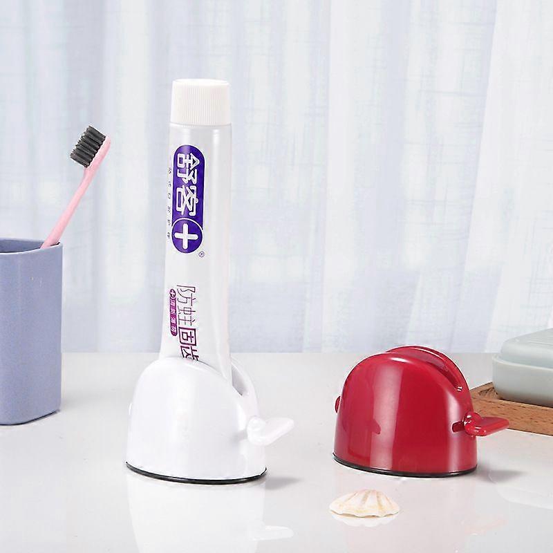 2 Pack Multifunction Toothpaste Tube Squeezer Bathroom Accessories Creative Holder (White+Red, 7.4*6cm)