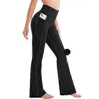 Fleece Lined Pants Women Thermal Yoga Pants with Pockets High Waist Warm Pants Winter Flare Leggings for Women Black X-Large