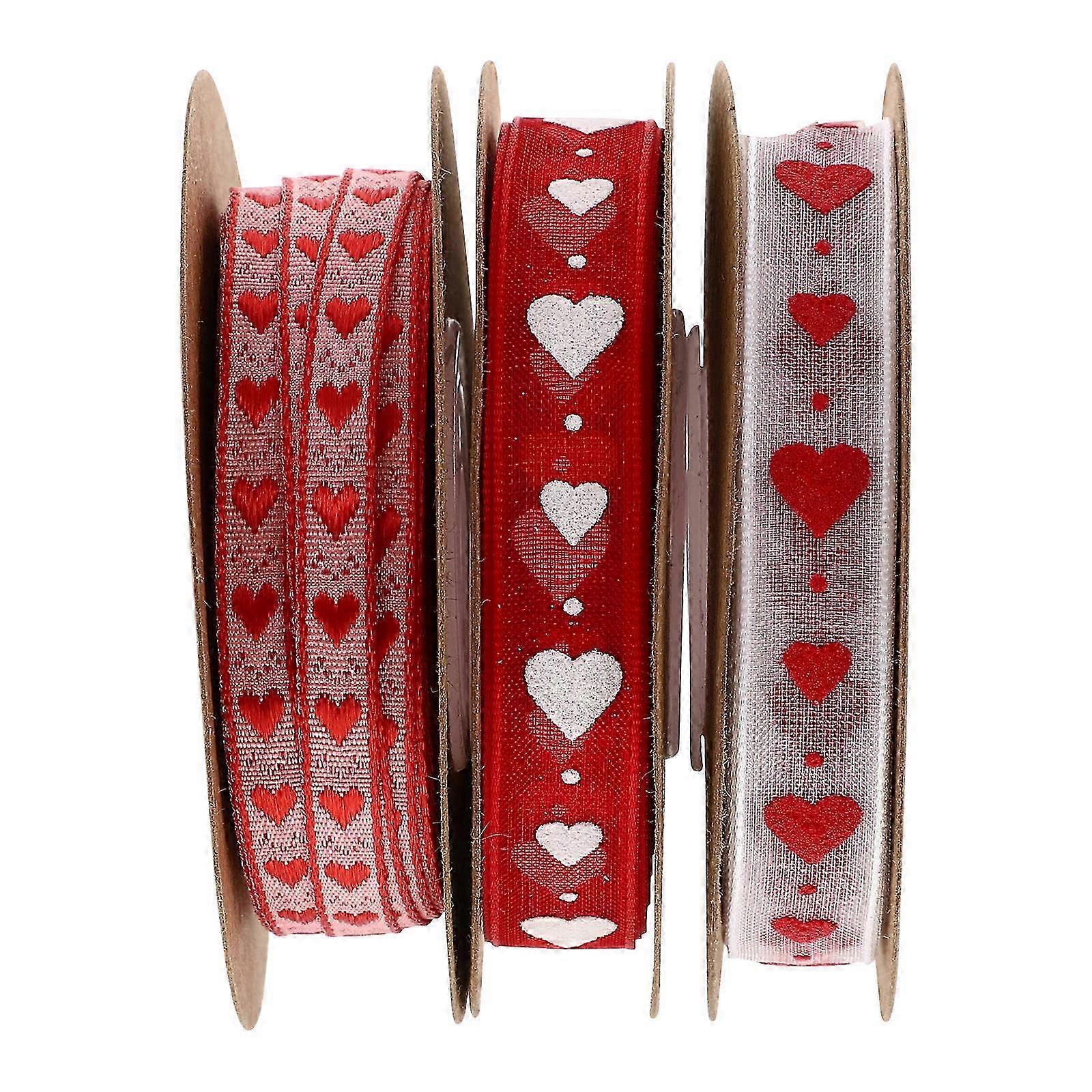 4 Rolls Red Heart Pattern Ribbons for Gift Decoration