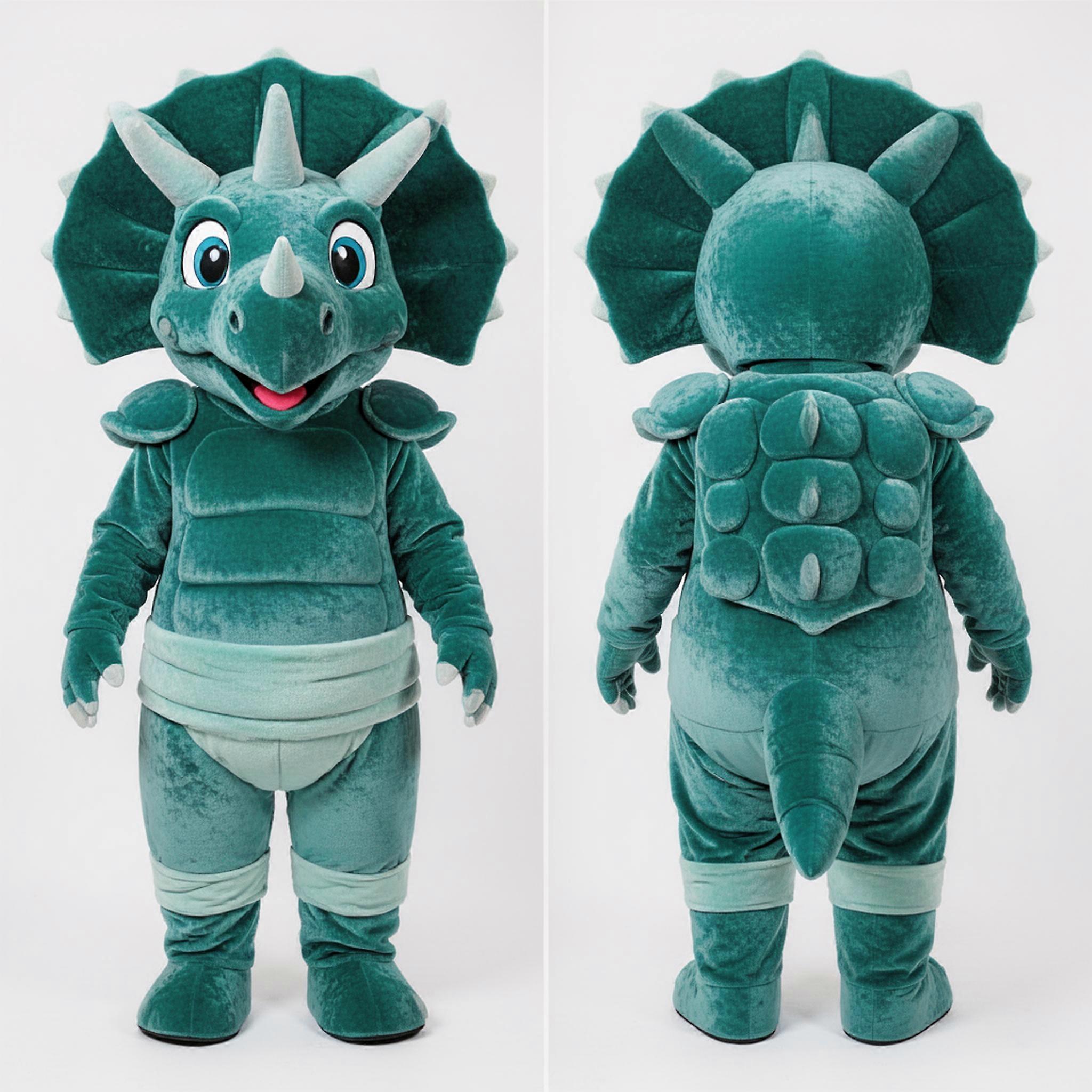 MASTICOT Teal Cartoon Triceratops Mascot
