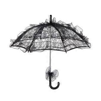 Black Lace Parasol Umbrella for Women, Vintage Ruffle Sunshade for Wedding, Photoshoot, Tea Party