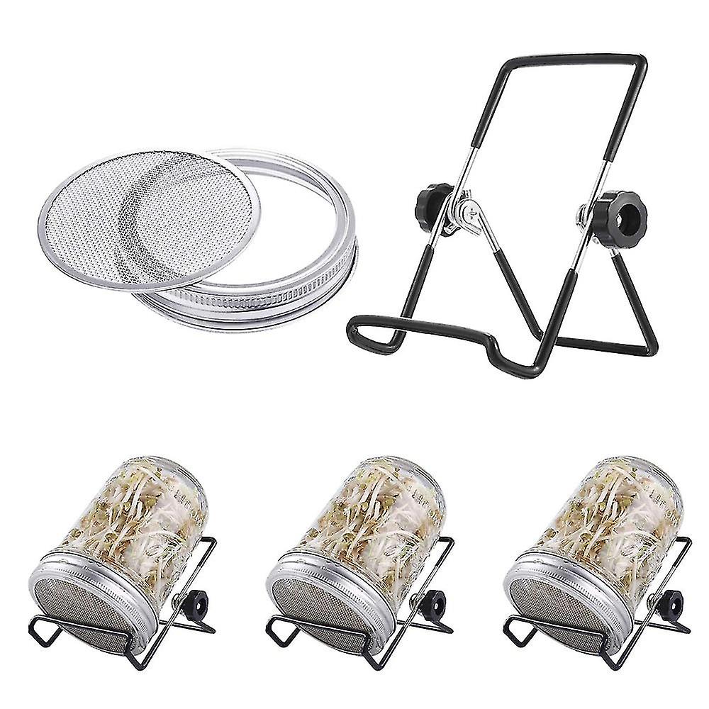 Pxcl Sprouting Jar Lid Kit, 4 Pcs Stainless Steel Sprouting Lids, Sprouting Lid With 4 Pcs Sprouting Holders, Sprout Seeds