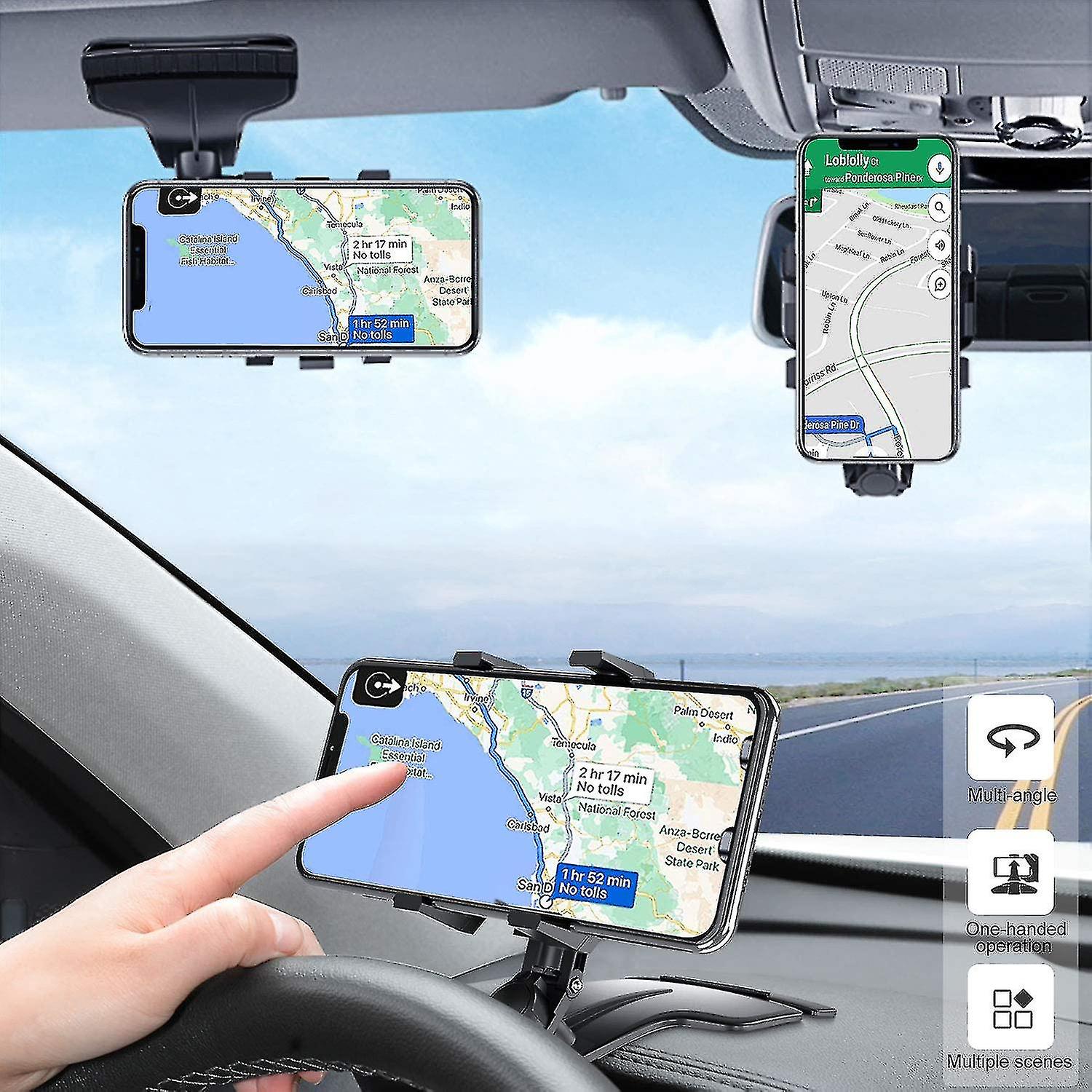 Phone Holder, Multifunctional Car Mount With 360 Adjustable Spring Clip For 3 To 7 Inch Smartphones (black)
