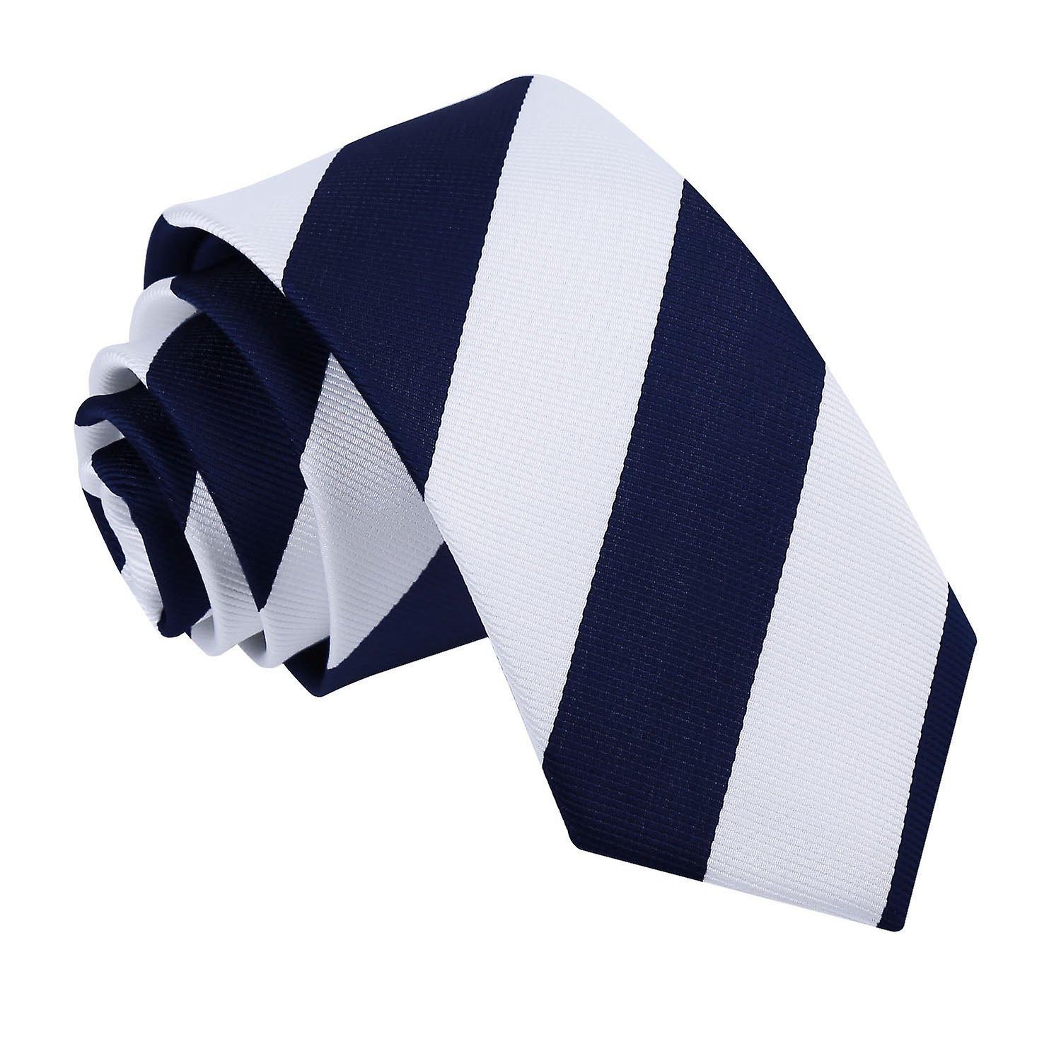 Navy and White Striped Slim Tie
