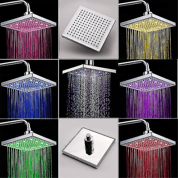 12 Led Square Overhead Shower In Abs Plastic Chrome Finish 7 Color Change 20.3 Cm