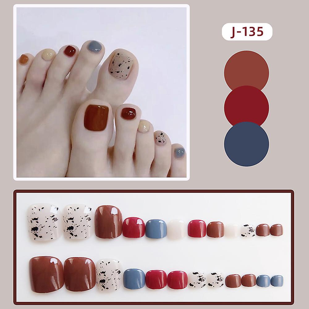 24 Pcs False Toenail Egg Shell Style Pattern Nail Natural To Wear