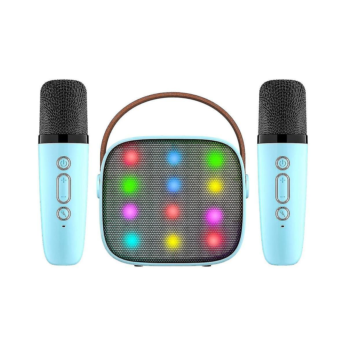 Mini With 2 Wireless Microphones Adults, 18 Pre-loaded , Portable Bluetooth, Blue