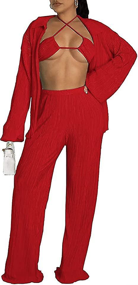 3 قطعة الزي للنساء عارضة فضفاضة بدلة رياضية رومبير سترة صوفية مطوي وحمالة الصدر بذلة من النوع الثقيل مجموعات بذلة