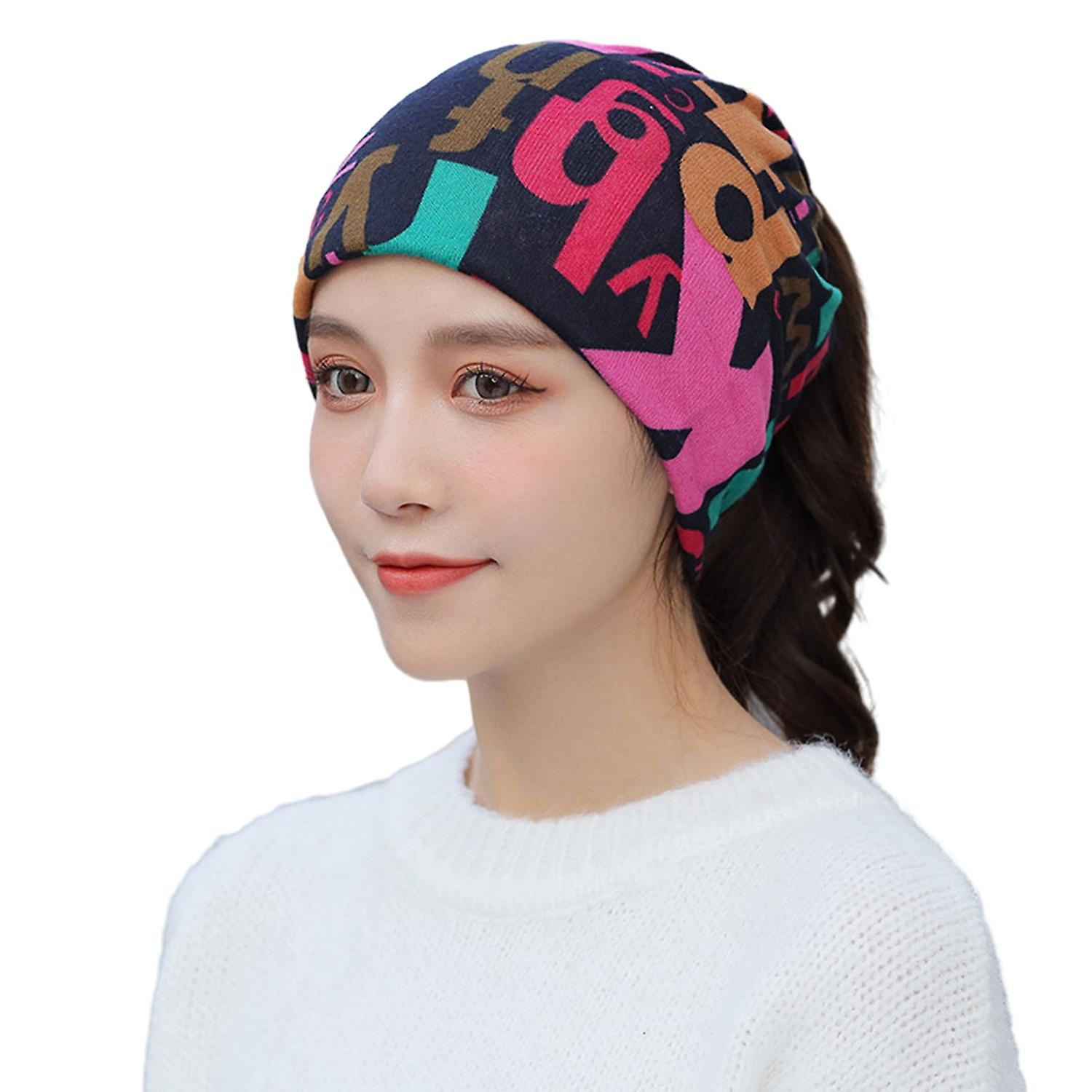 Unsiex Fall Winter Hat Hip Hop Colorful Letter Print Soft Elastic Anti-slip Regular Fit Dual Use