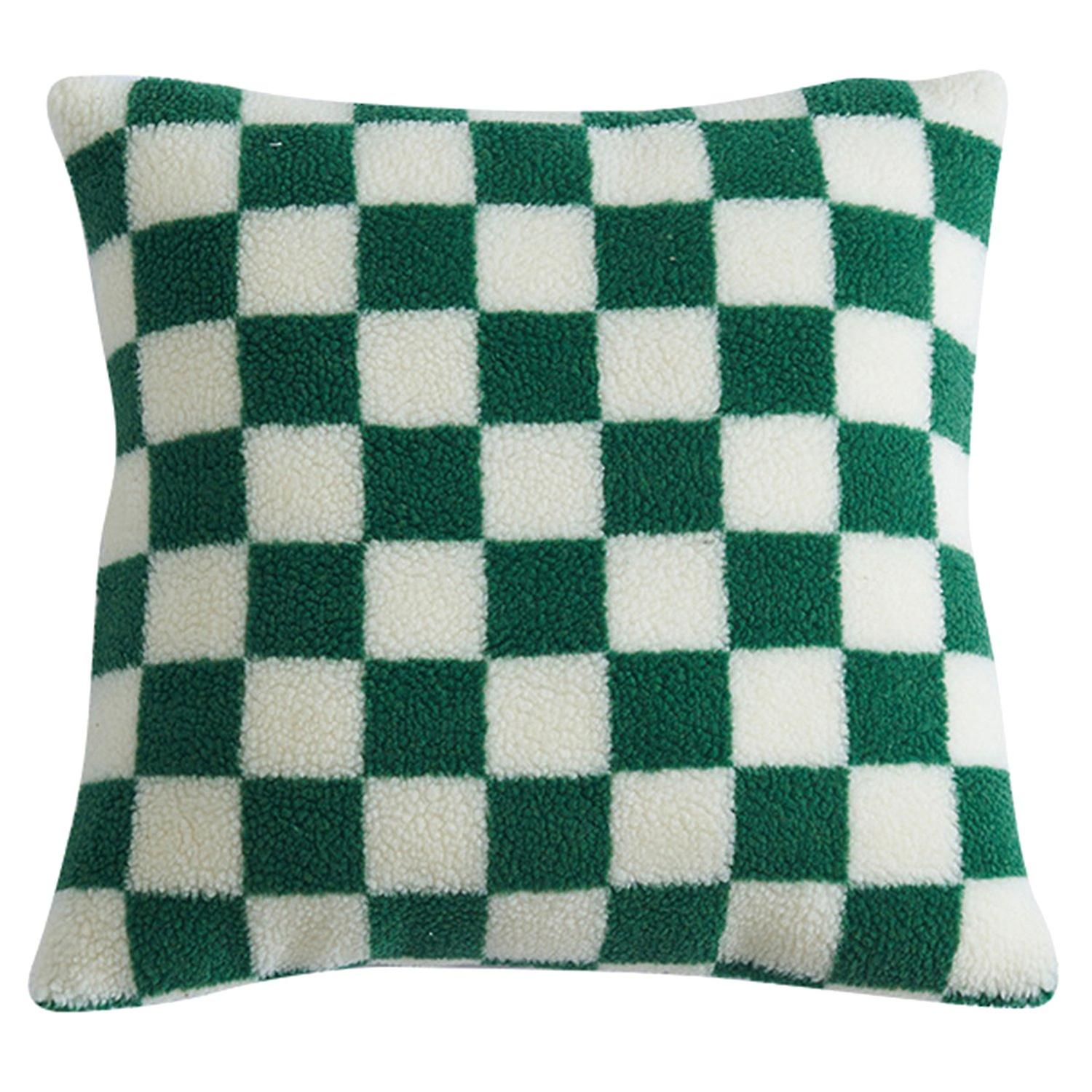 Throw Pillow Case Ultra Soft Home Decoration Short Plush Checkerboard Plaid Sofa Pillow Cushion Cove