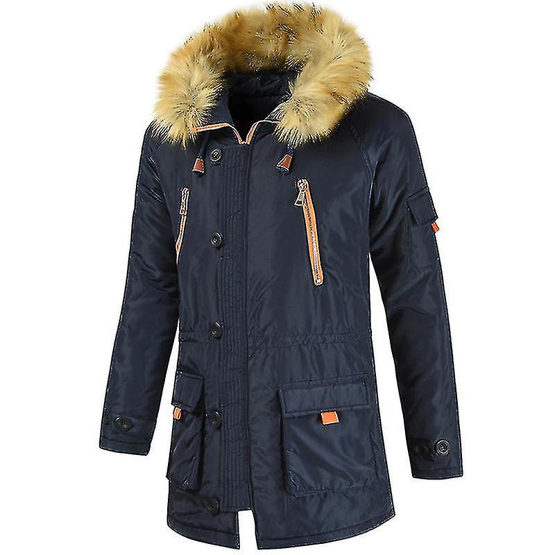 Herr Vadderad Parka Jacka Vinter Varm Fuskpäls Huva Ytterkläder Topp