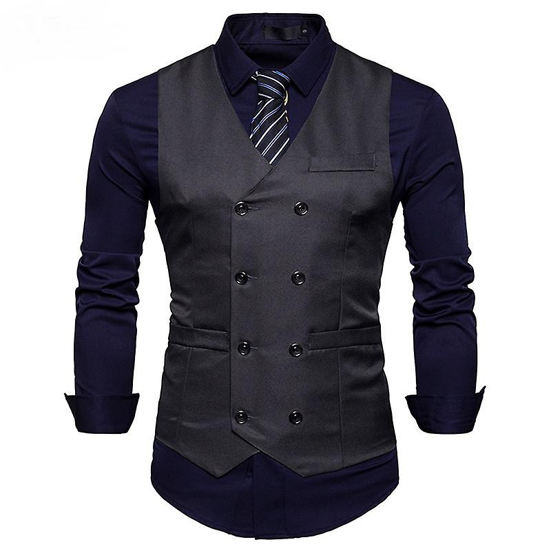 Erkek Kruvaze V Yaka Slim Fit Resmi Düğün Yelekleri için Takım Elbise Yelek