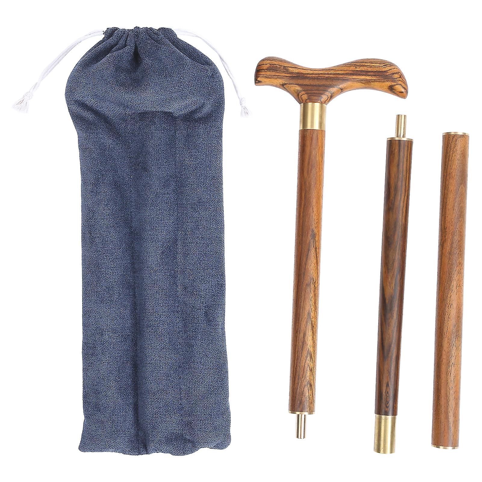 Professional Folding Walking Stick Ebony Wooden Cane with T Handle for Elderly Mobility
