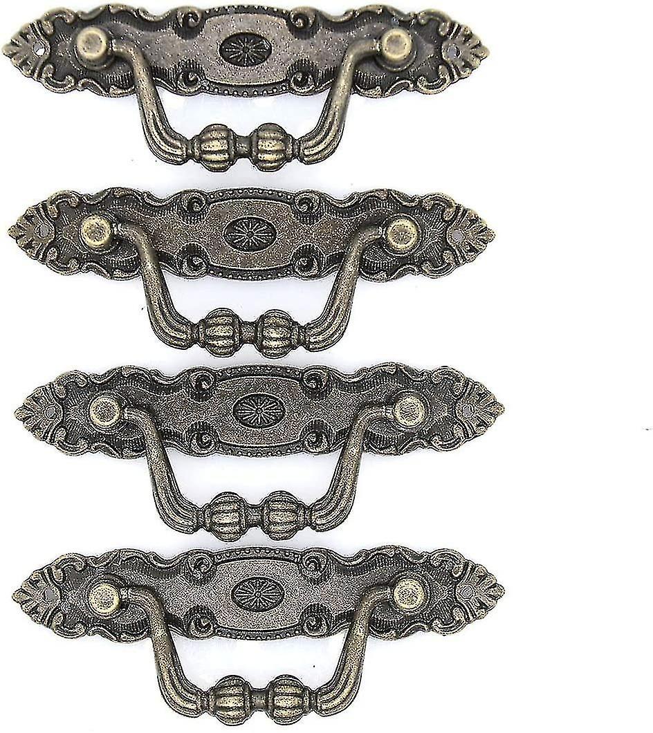 4ピースヴィンテージアンティーク真鍮プルハンドル-引き出しドレッサーキャビネット、レンのチェスト用のドロップハンドル