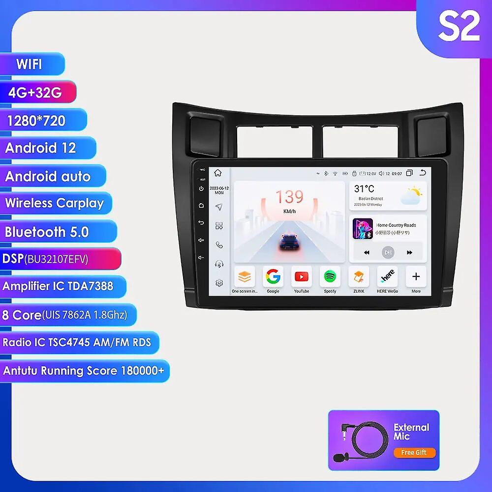 Ossuret 2din 9inch Android Auto Radio For Toyota Yaris 2005 - 2012 Carplay Multimedia Navigation Gps Rds Dsp Bt 4g Mt8163 Ui7862