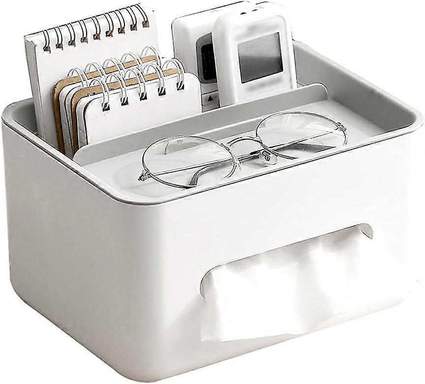Rectangular Tissue Box Cover with Storage, Multifunction Tissue Box Holder, Facial Tissue Box Storage Organizer