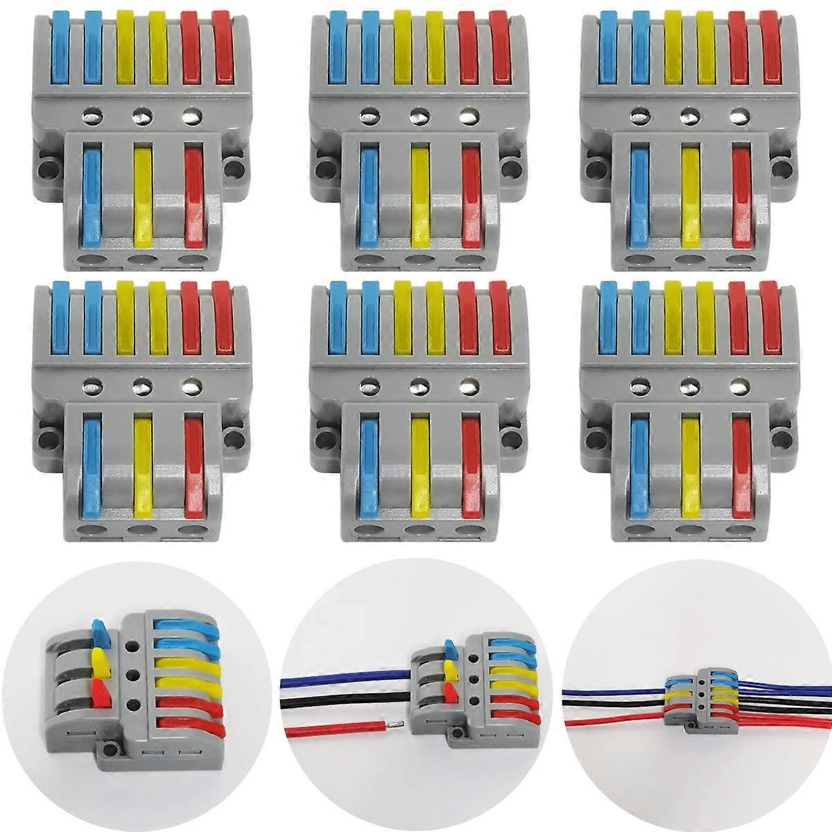 Electrical Connector, 6 Pcs Electrical Terminal Block, Compact Automatic Electrical Connection Termi