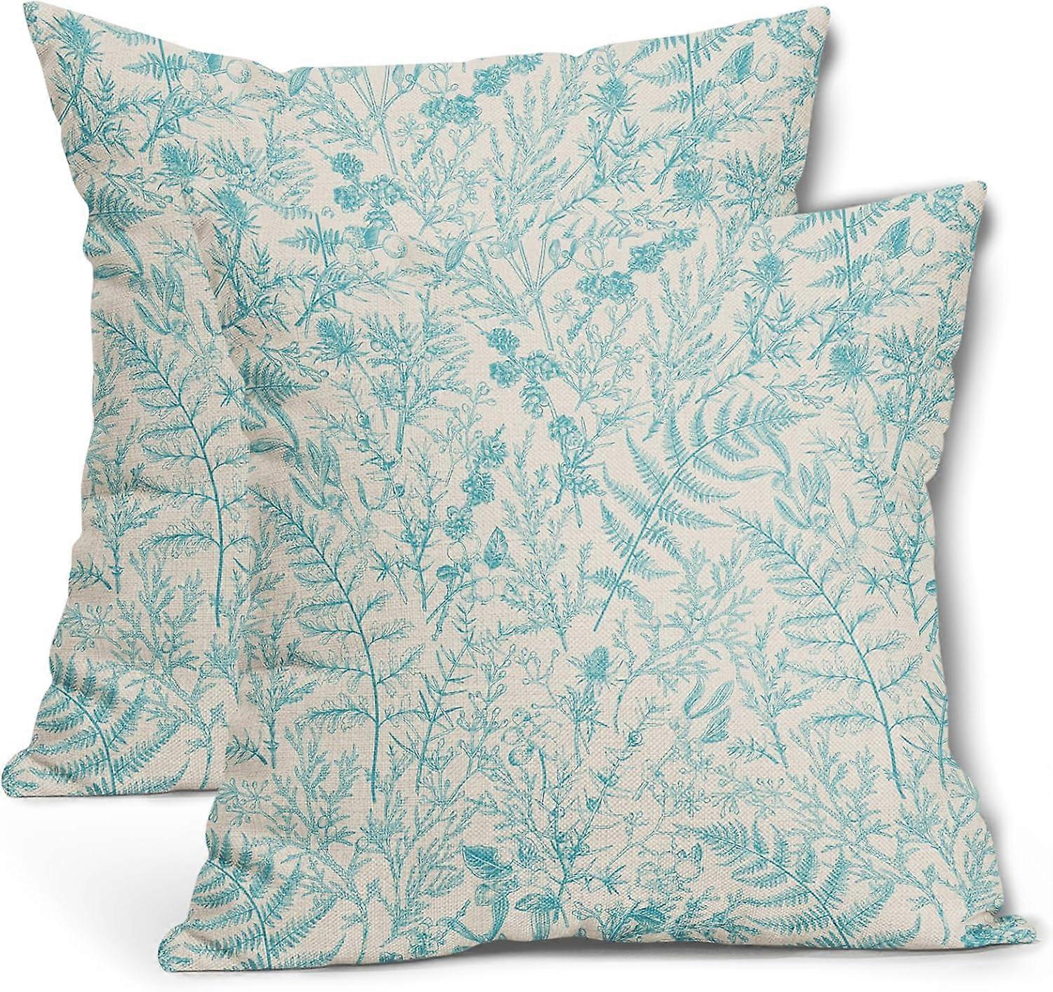 يغطي وسادة أوراق السرخس الوردي الفاتح 16 × 16 بوصة نبات أوراق الأزهار الصنوبر الزخرفية وسائد عتيق نباتية ربيع صيف رمي وسائد مجموعة من 2 