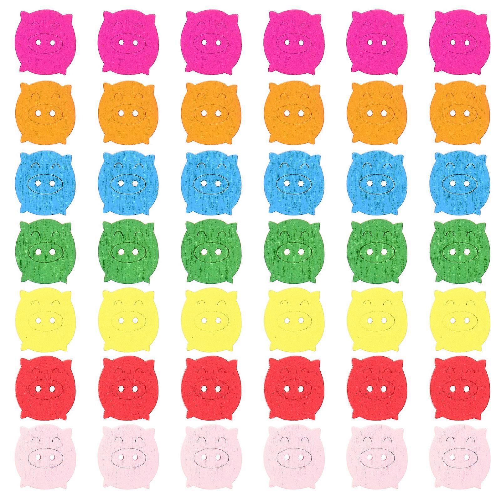 100pcs Decorative Clothes Buttons Pig Head Design Wooden Buttons DIY Craft Buttons