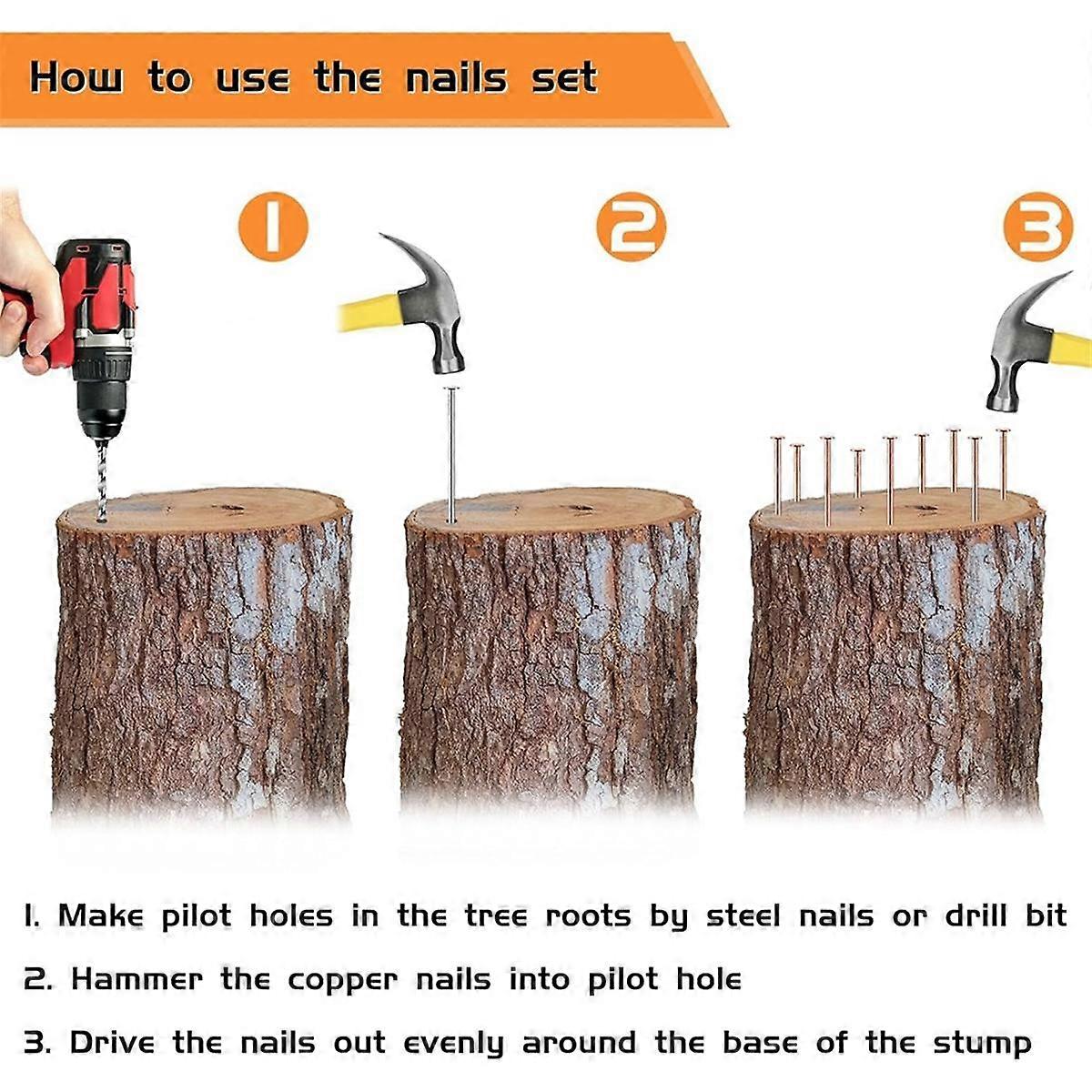 Clavos De Cobre De 4 Pulgadas Para Eliminar Tocones - Juego De 15 Piezas Con Broca, Elimina Raíces De árboles Sin Productos Químicos