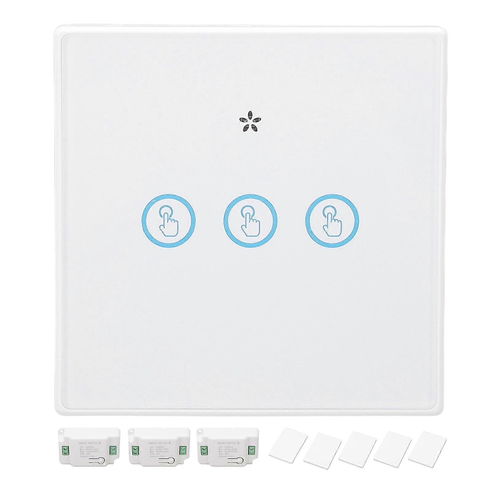 Wireless Light Switch Tempered Glass Panel Smart Touch Wall Switch 433MHz with Receiver
