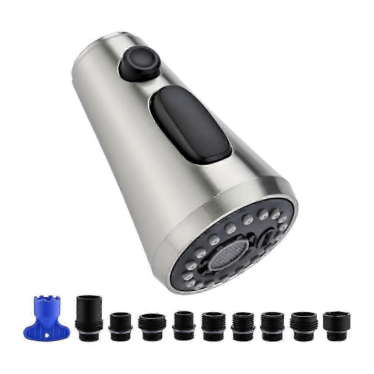 Pull Down Kitchen Faucet Head Replacement, 3 Functions Kitchen Faucet Head with 9 Adapters, Brushed Kitchen Faucet