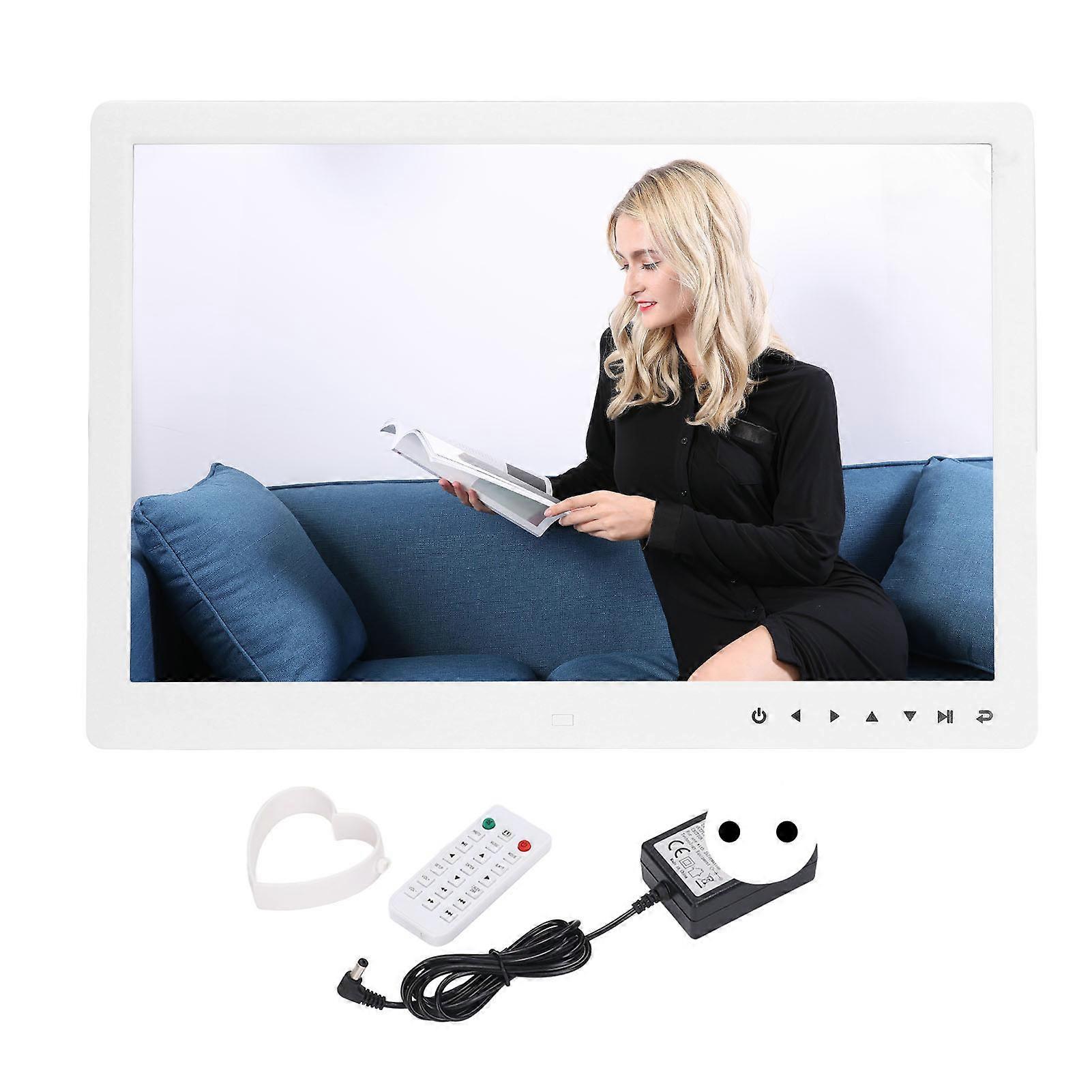 15.4in Digital Photo Frame Hd Electronic Photo Frame Advertising Player Support Video Music Clock With Touch Keys Bracket White 100240v Eu Plug