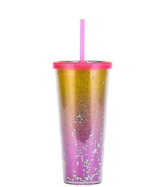 Double Layer Plastic Cup Creative Paper Card Straw Cup Sequin Water Cup
