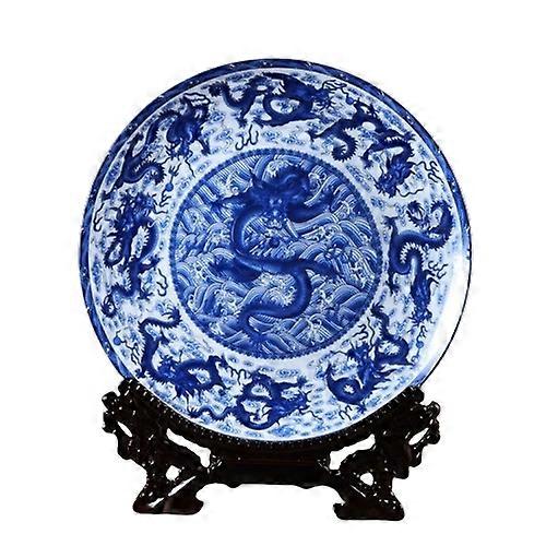 Decorative Trays-Imperial Majesty-Blue & White Nine Dragons Plate