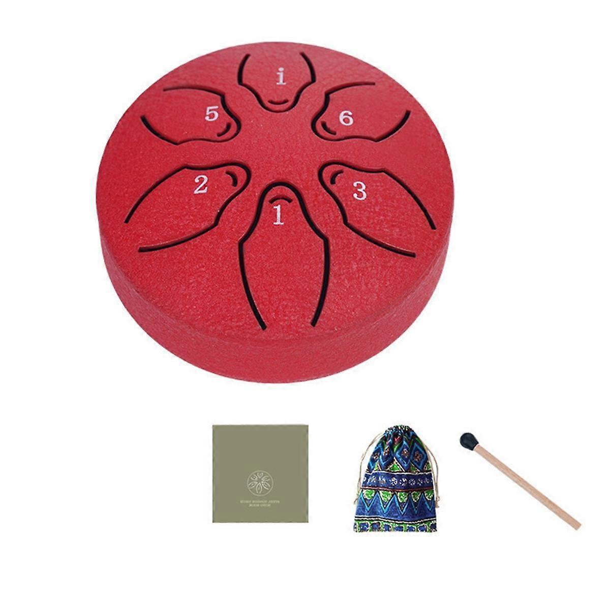 Tambour à langue en acier d'extérieur de 3 pouces et 6 tons, mini tambour à main, baguette éthérée rouge