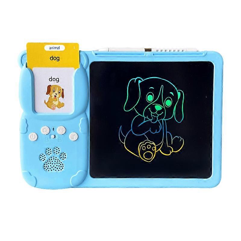 Interactive LCD educational writing and drawing tablet for children, 510 English words and their playback with sound, toy for learning English, Blue